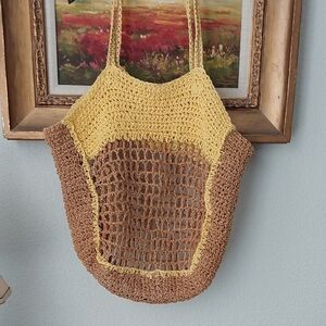 Handcrafted Yellow and Brown Crochet Tote Bag
